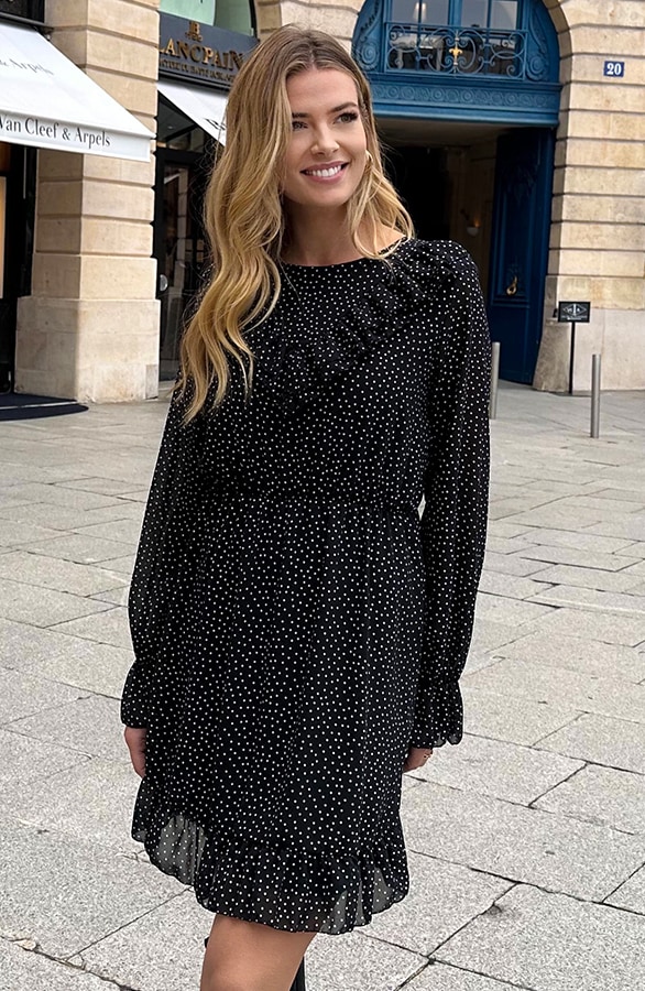 Ruffle Polkadot Print Jurk Zwart – jurken, foto 9