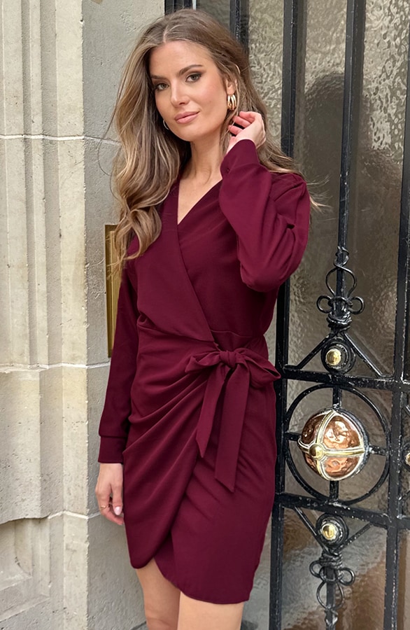 Scuba Long Sleeve Jurk Burgundy – jurken, foto 11