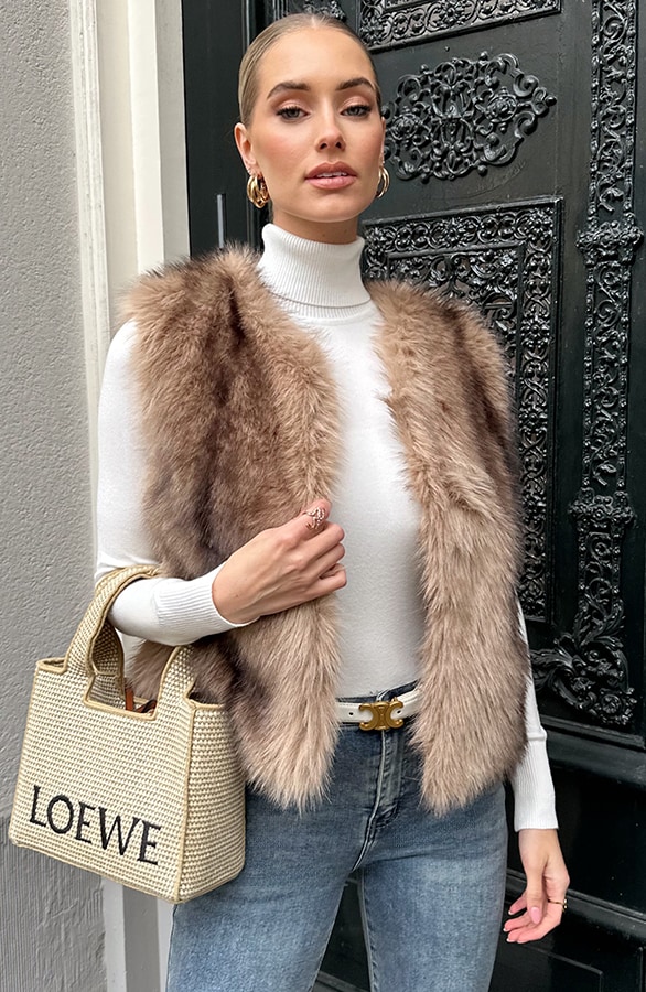 Soft Faux Fur Gilet Beige – shoparchief, foto 7