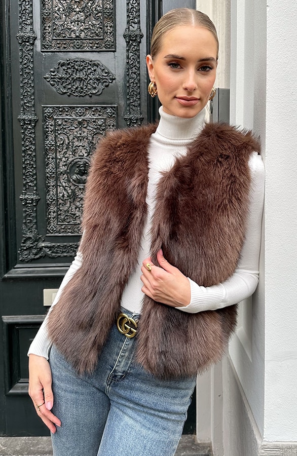 Soft Faux Fur Gilet Choco – shoparchief, foto 10