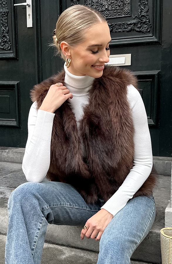 Soft Faux Fur Gilet Choco – shoparchief, foto 8