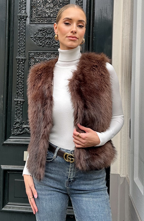 Soft Faux Fur Gilet Choco – shoparchief, foto 6