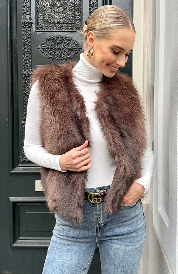 Soft Faux Fur Gilet Choco – shoparchief, foto 7