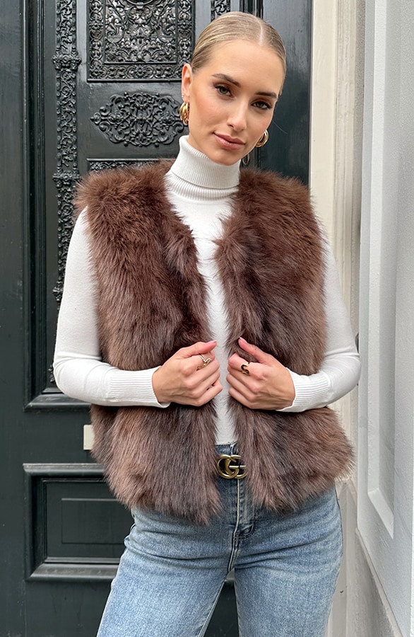 Soft Faux Fur Gilet Choco – shoparchief, foto 9