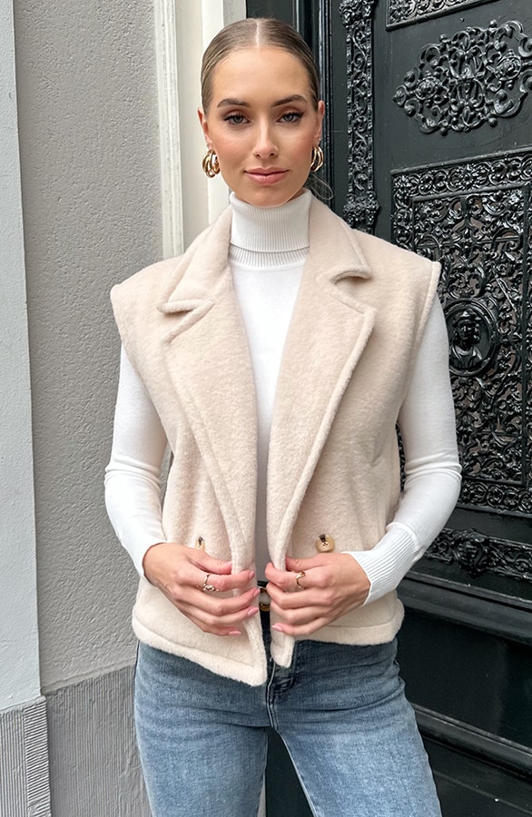 Soft Oversized Button Gilet Beige – vesten, foto 6