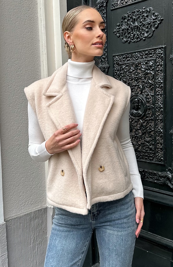 Soft Oversized Button Gilet Beige – vesten, foto 7