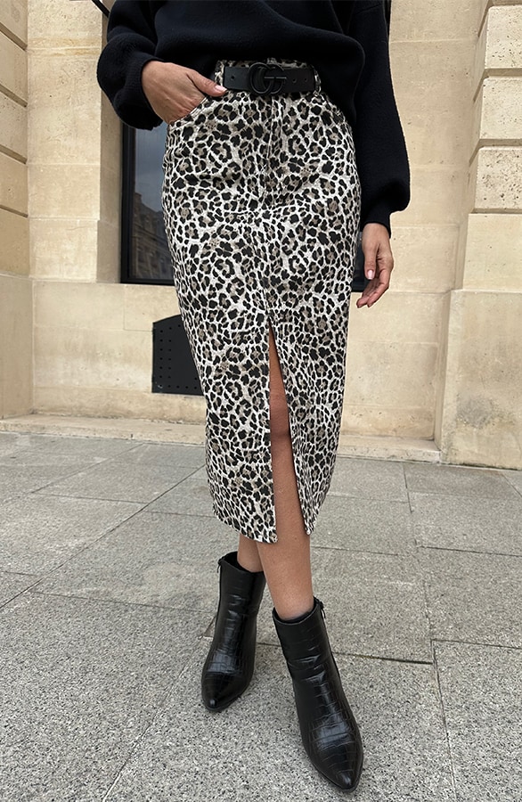 Spijkerrok Met Split Leopard – rokken