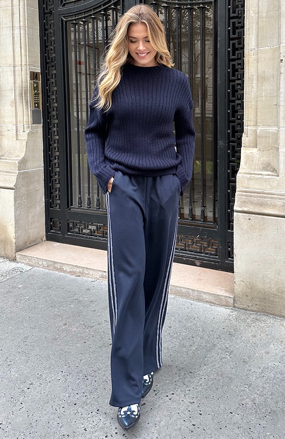 Straight Stretch Pantalon Met Bies Marine – broeken, foto 5