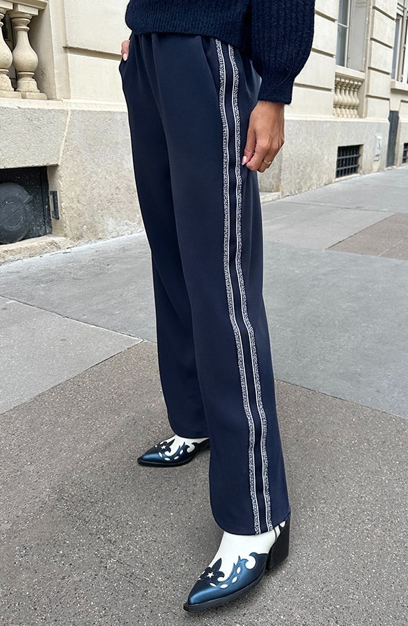 Straight Stretch Pantalon Met Bies Marine – broeken