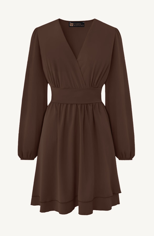 V-hals Jurk Strik Detail Choco – jurken, foto 6