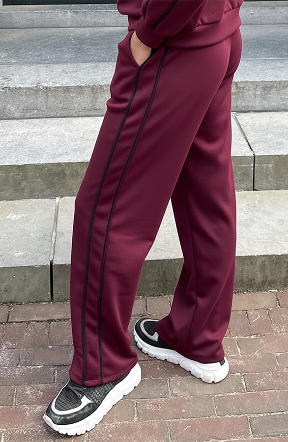 Wide Leg Pantalon Met Bies Burgundy – broeken, foto 2