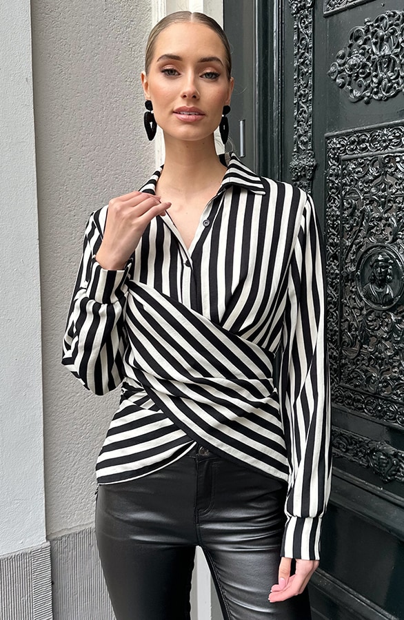 Wikkel Blouse Striped Zwart – tops, foto 7