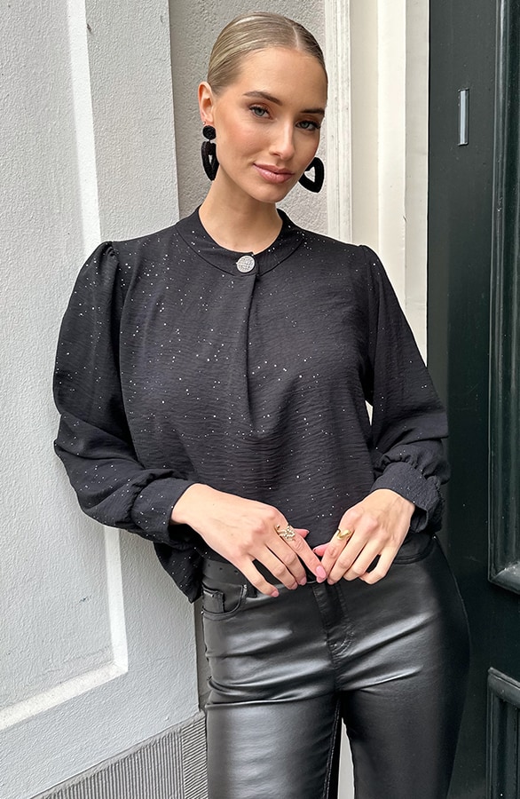 Zilver Detail Knoop Blouse Glitter – blouses, foto 7