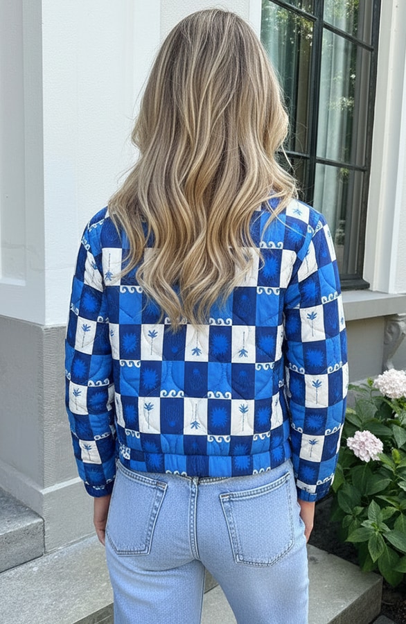 Bomber Jacket Classic Print Kobalt – jassen, foto 3