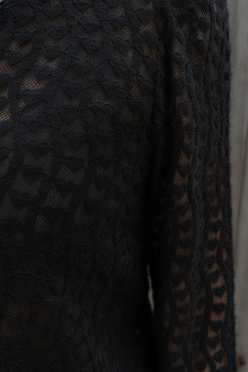 Hearts Mesh Top Long Sleeve Zwart – tops, foto 6