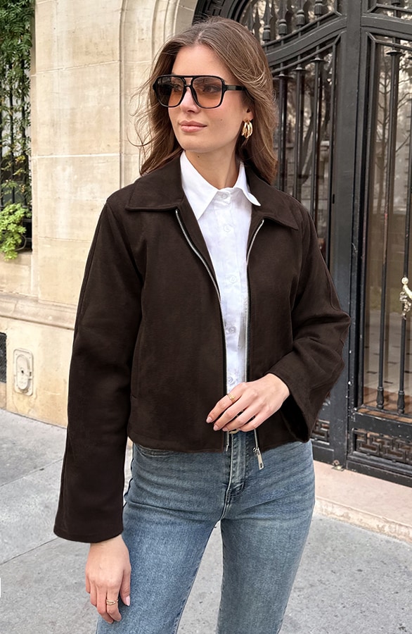 Suede Zip Jacket Choco – jassen, foto 3