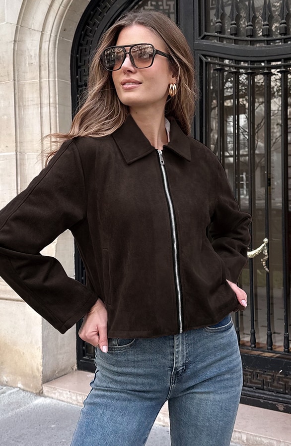 Suede Zip Jacket Choco – jassen, foto 2