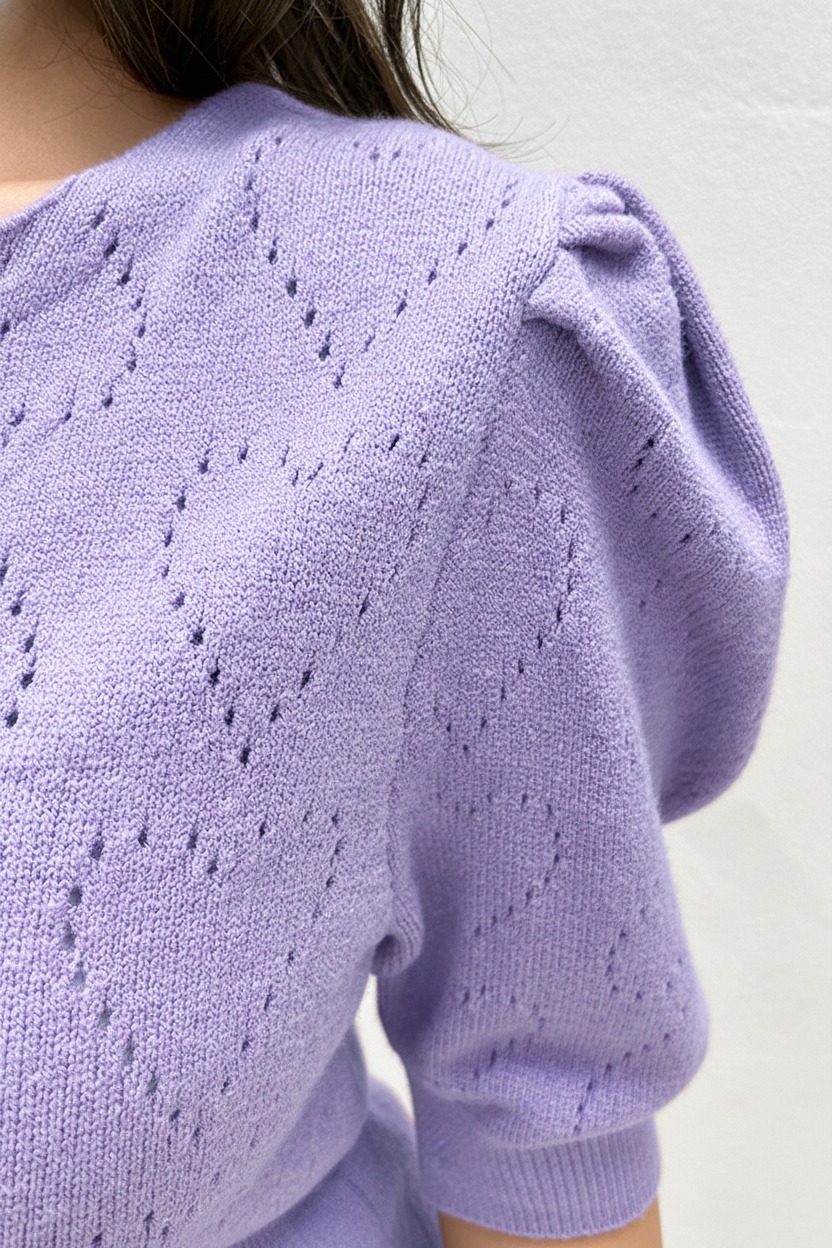 Hartjes Knitted Pofmouwen Top Lila – tops, foto 4