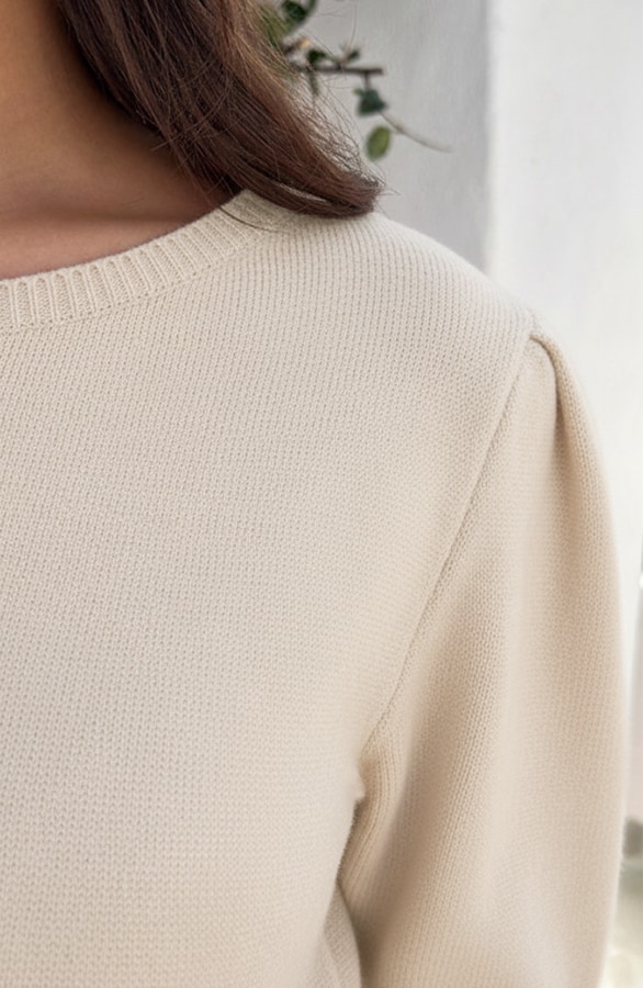 Knitted Top Met Pofmouwen Beige – tops, foto 4