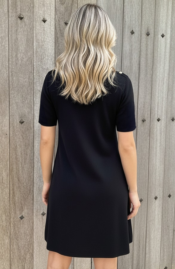 Knitted Gold Button Dress Zwart – jurken, foto 3
