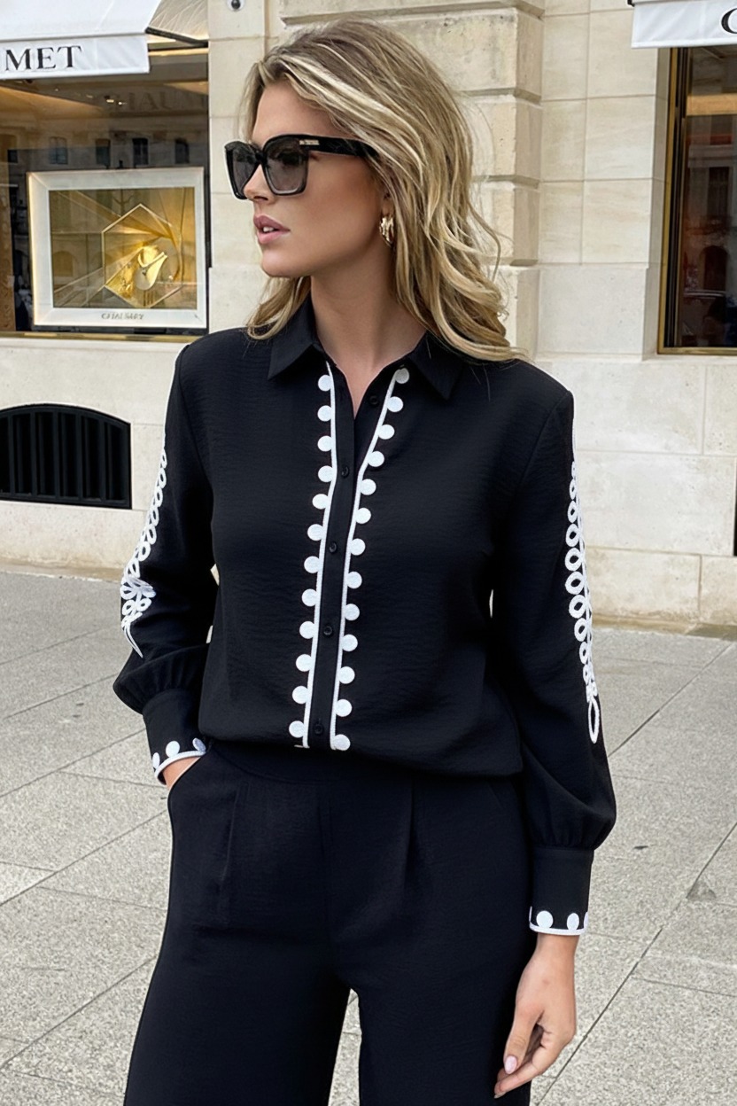 Oversized Embroidery Blouse Zwart – alle kleding