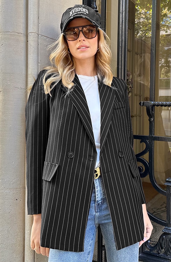Oversized Striped Print Blazer Zwart – jassen, foto 4