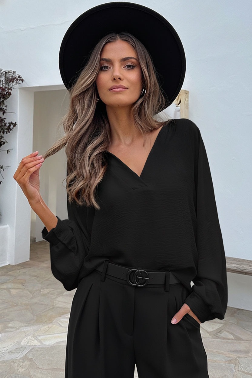 V-Hals Blouse Rome Zwart – shoparchief, foto 2