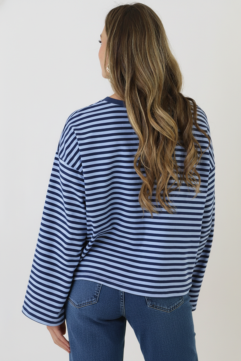 Oversized Streifen Top Baumwolle Marine Baby Blue, Tops, Foto 3