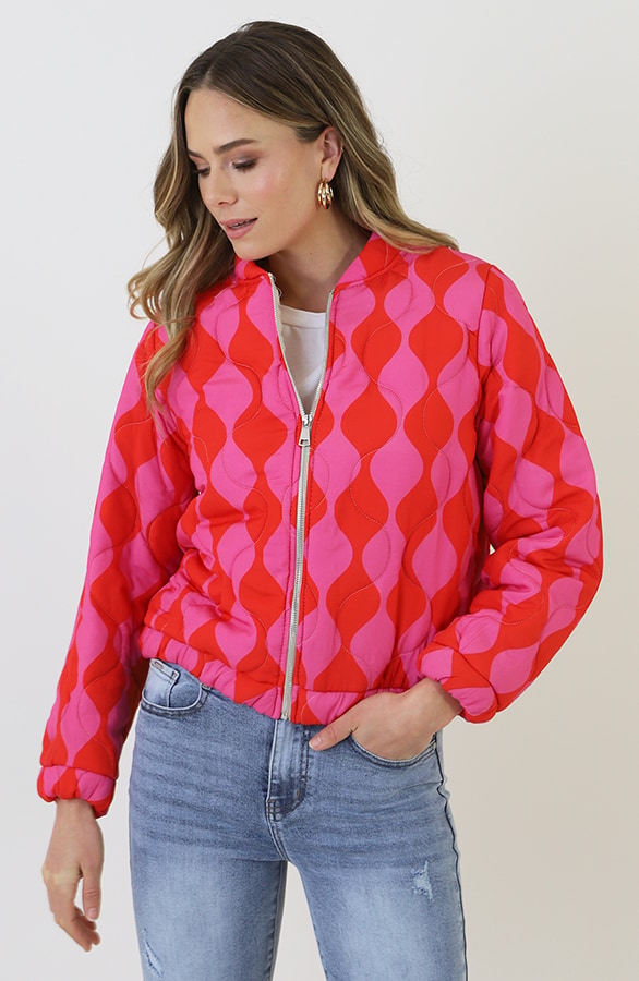Bomber Jacket Classic Print Fuchsia Red – jassen, foto 7