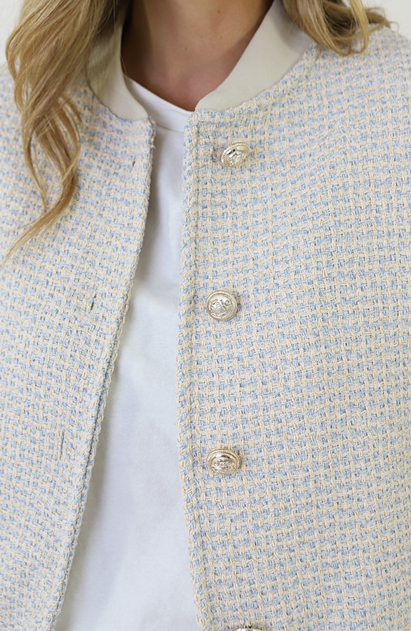 Boucle Bomber Jacket Blauw Beige – jassen, foto 4