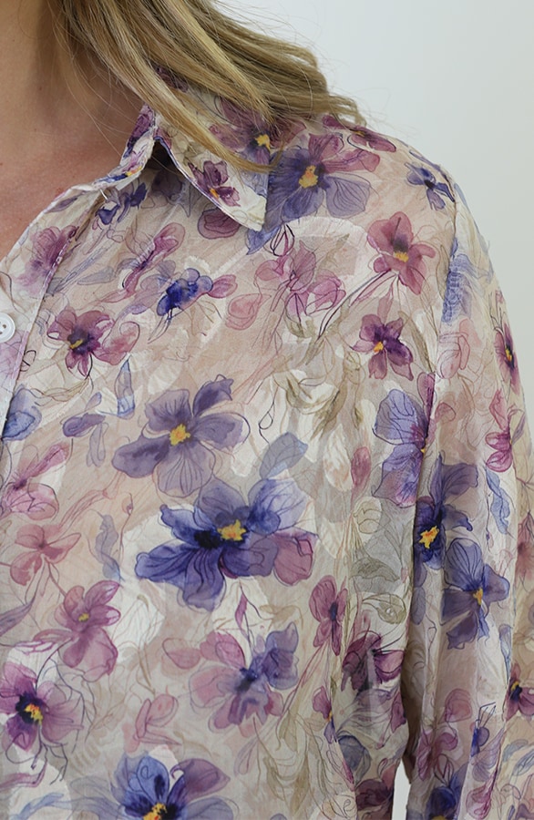 Chiffon Bloem Print Blouse Beige – blouses, foto 8