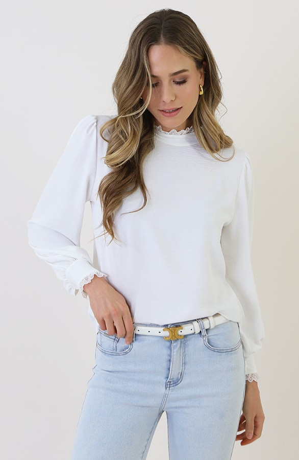Col Blouse Met Kant Ecru – blouses, foto 7