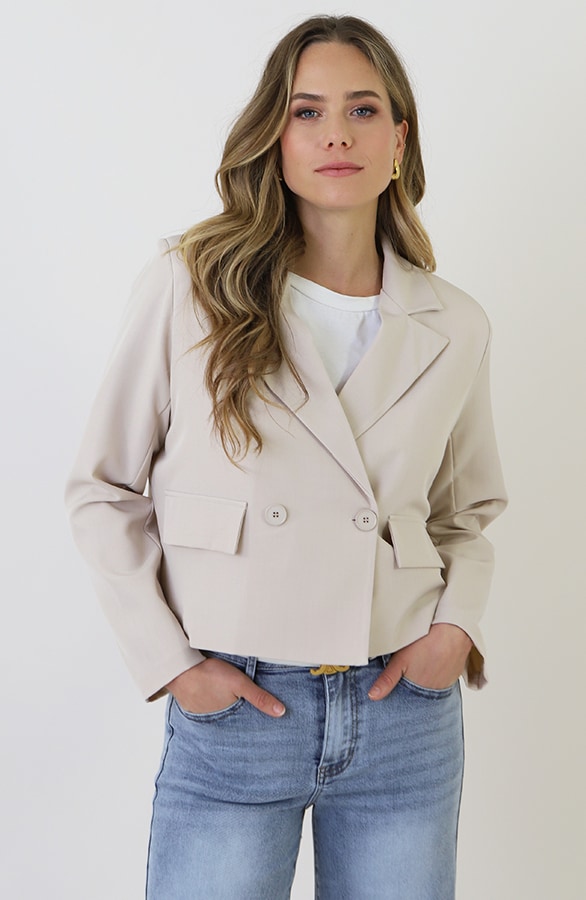 Cropped Pocket Blazer Beige – jassen, foto 2