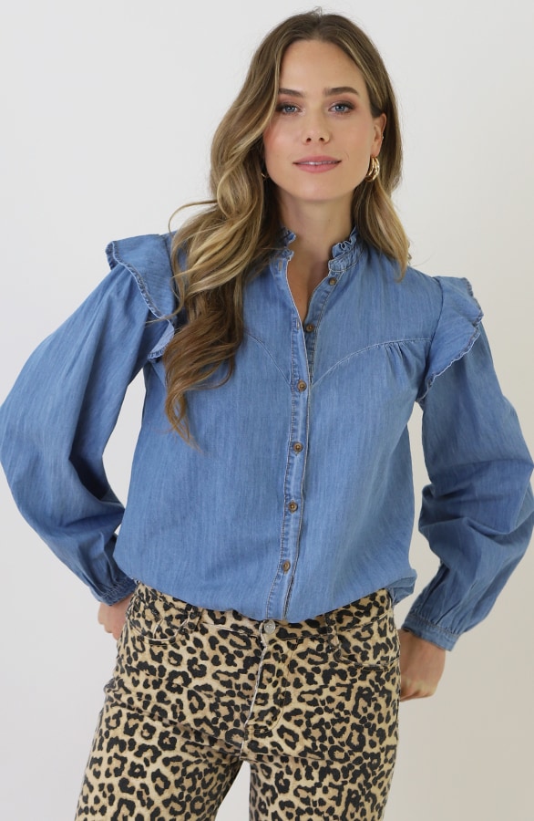 Elegance Ruffle Denim Blouse – blouses, foto 3
