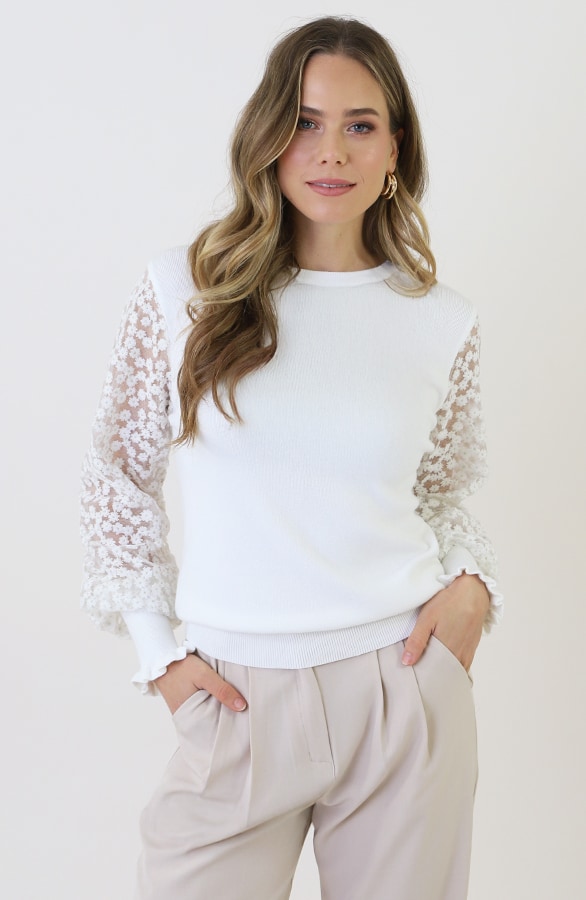 Embroidery Sleeve Soft Trui Ecru – truien, foto 11