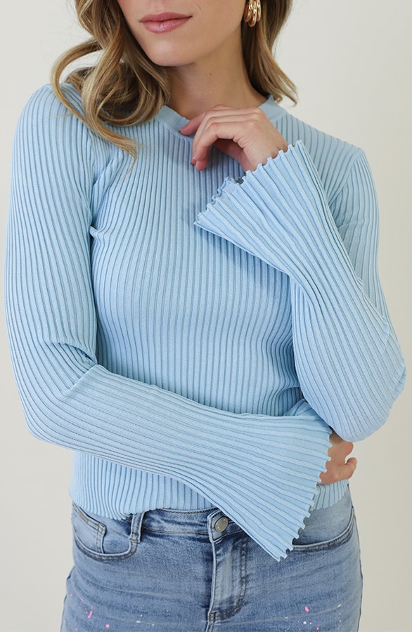 Flared Sleeve Top Hellblau, Tops, Foto 4