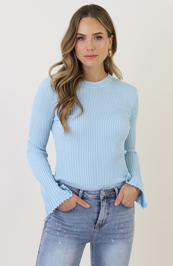 Flared Sleeve Top Hellblau, Tops