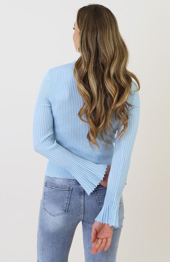 Flared Sleeve Top Hellblau, Tops, Foto 3