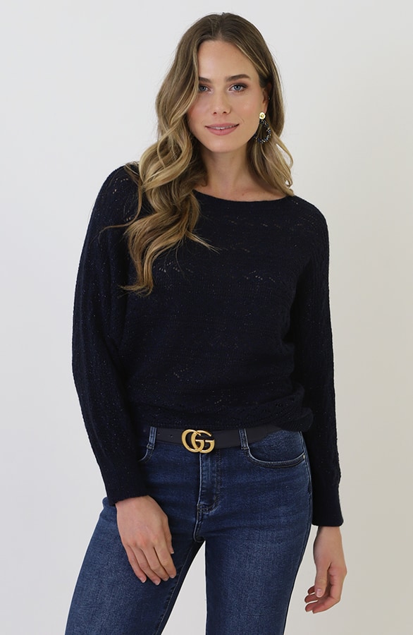 Gehaakte Lurex Top Longsleeve Marine – tops, foto 7