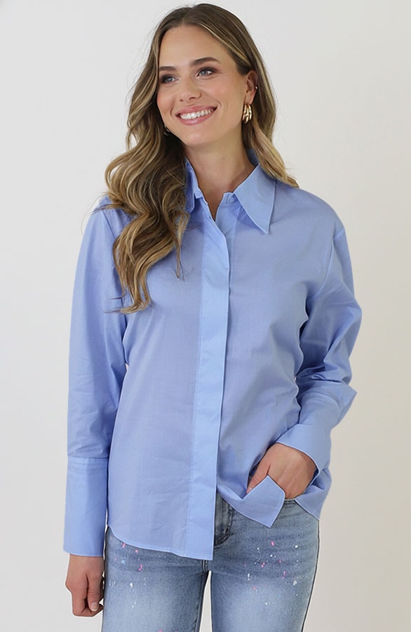 Katoenen Strik Blouse Baby Blue – blouses, foto 9