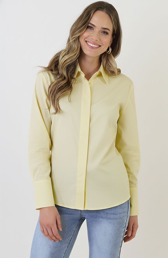 Katoenen Strik Blouse Butter Yellow – blouses, foto 2