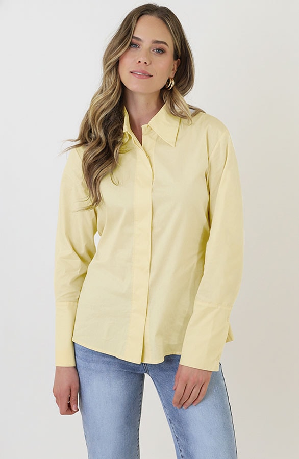 Katoenen Strik Blouse Butter Yellow – blouses, foto 4