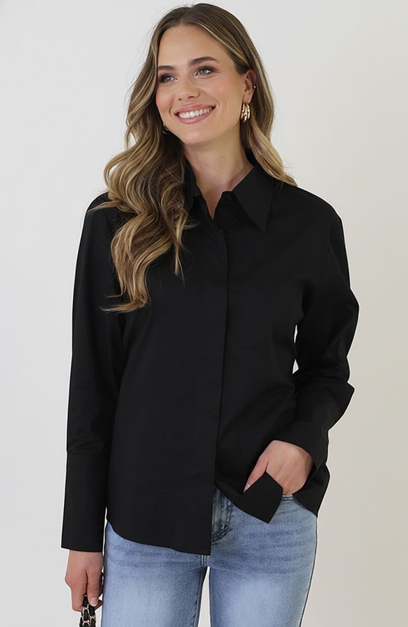 Katoenen Strik Blouse Zwart – blouses