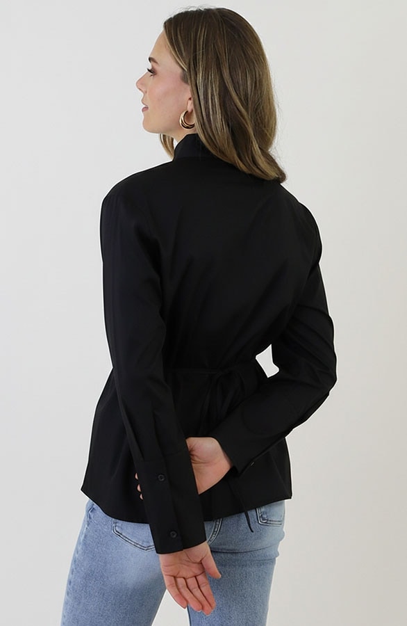 Katoenen Strik Blouse Zwart – blouses, foto 3