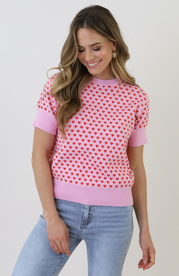 Knitted Short Sleeve Top Herzen Rosa, Tops, Foto 11