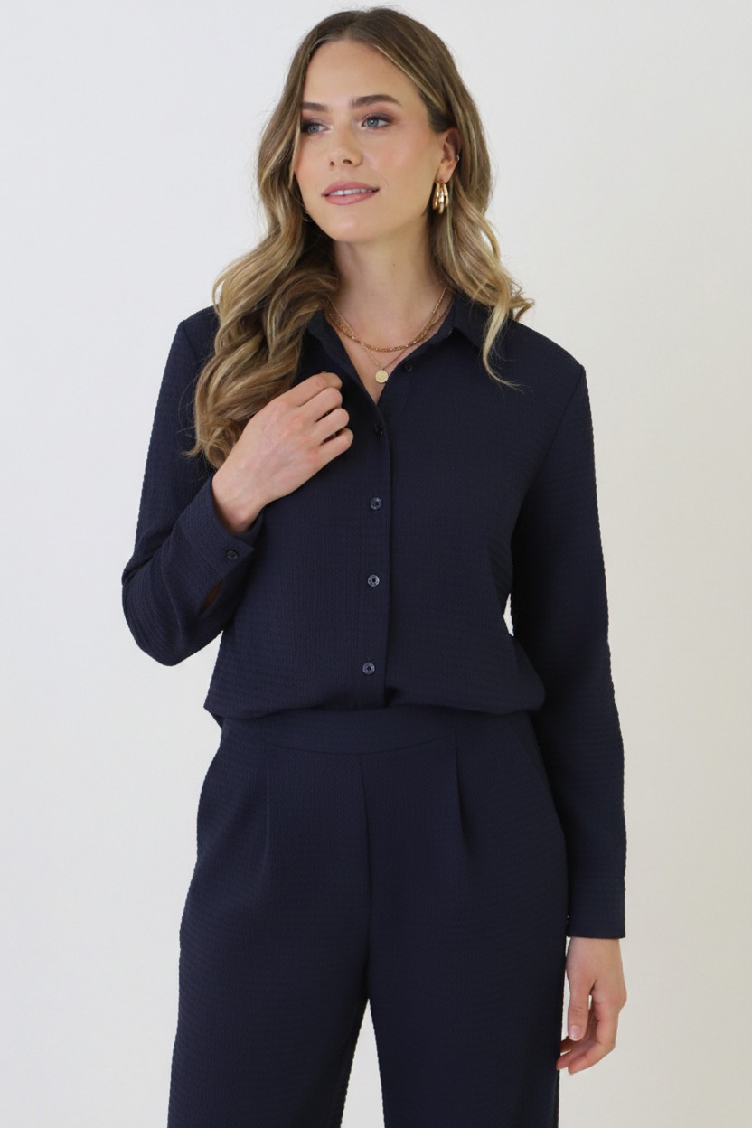 LA Knopen Blouse Marine – blouses, foto 2