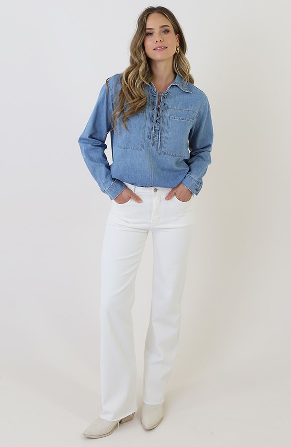 Lace-up Cotton Blouse Blue – blouses, foto 5
