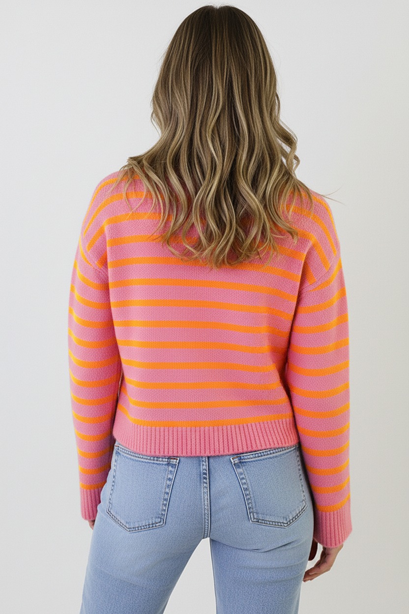 Luxe Gestreepte Cardigan Roze Oranje – vesten, foto 3