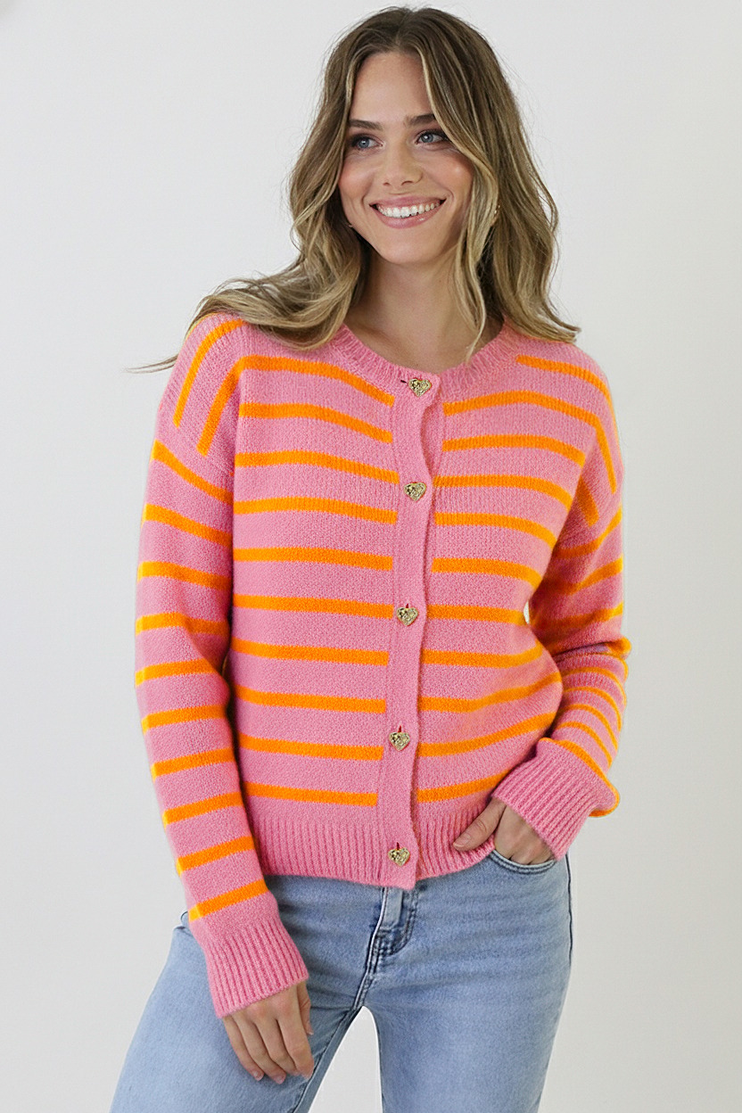 Luxe Gestreepte Cardigan Roze Oranje – vesten