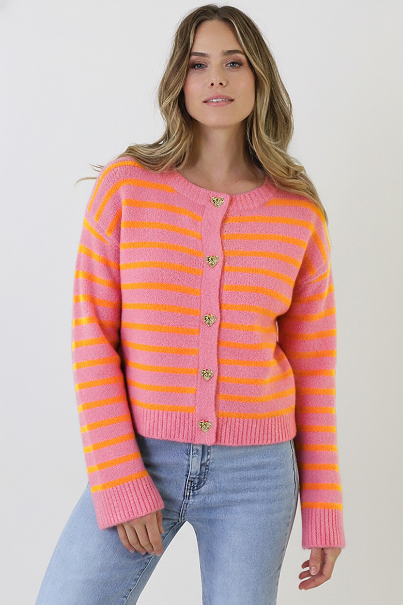 Luxe Gestreepte Cardigan Roze Oranje – vesten, foto 5